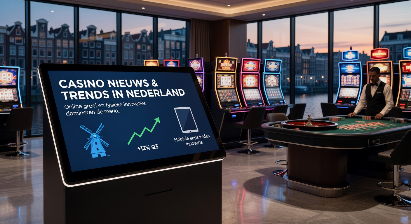 Scène van een conferentie met sprekers op podium in Amsterdam, spotlights en publiek gericht op discussie over gokindustrie