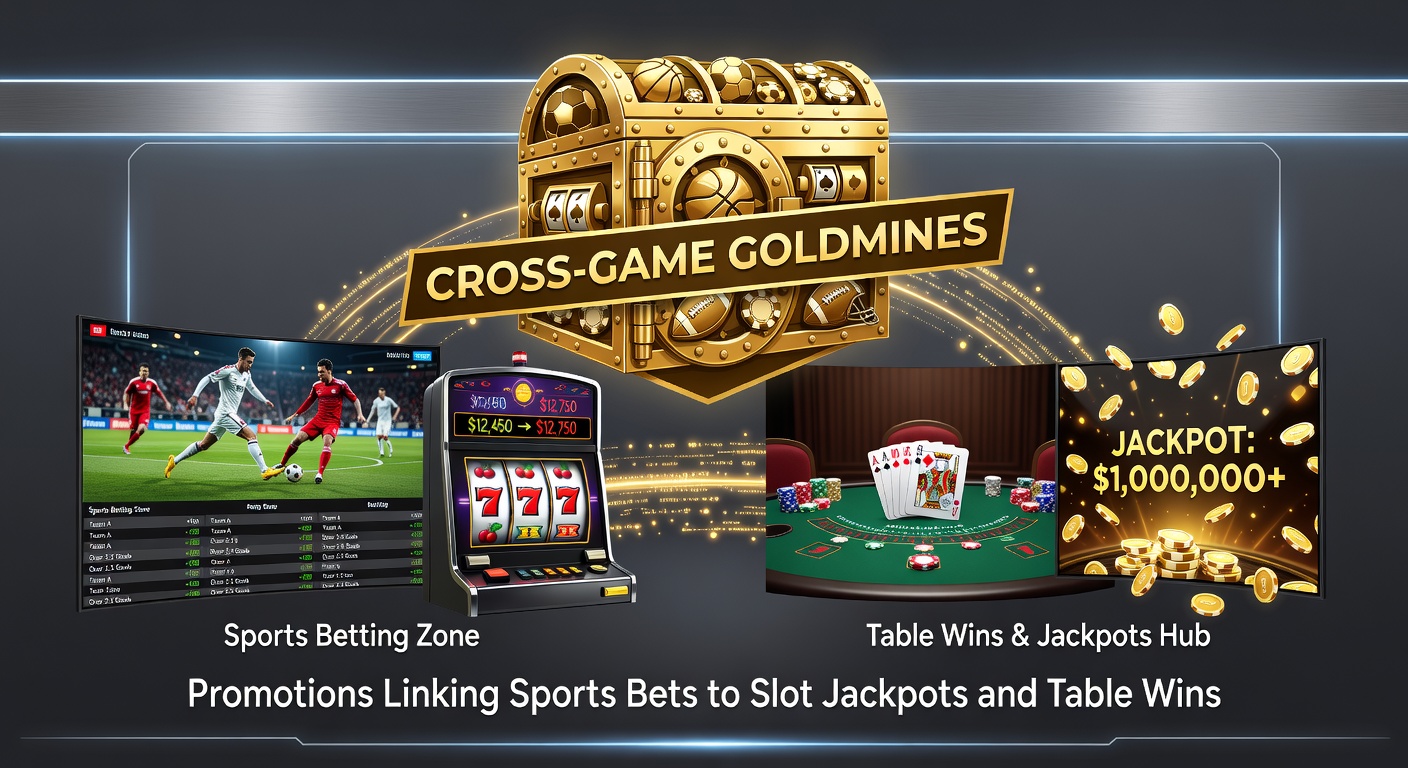 Grafische weergave van een speler die wint op sportweddenschappen en dat omzet in slot-jackpots, met verbonden gouden munten over verschillende speltypen heen