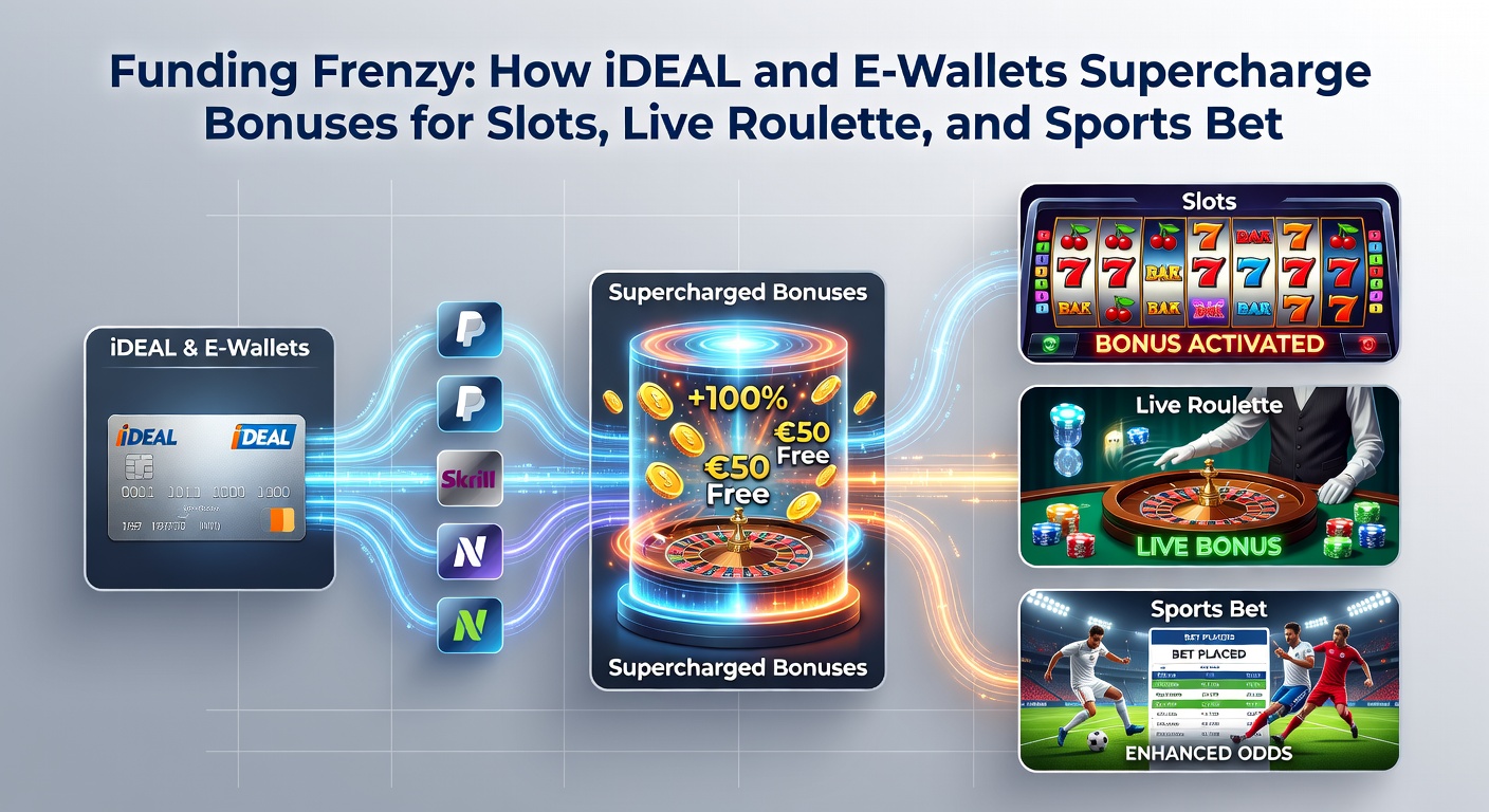 Live roulette tafel met iDEAL betaaloptie en e-wallet iconen op een mobiel scherm, bonussen zichtbaar