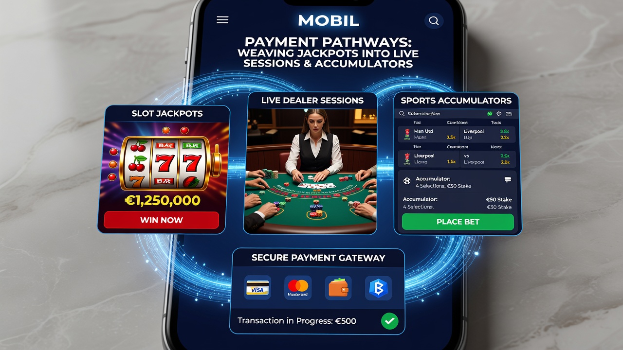 Weergave van mobiele interface met verbonden jackpot en live dealer betalingen