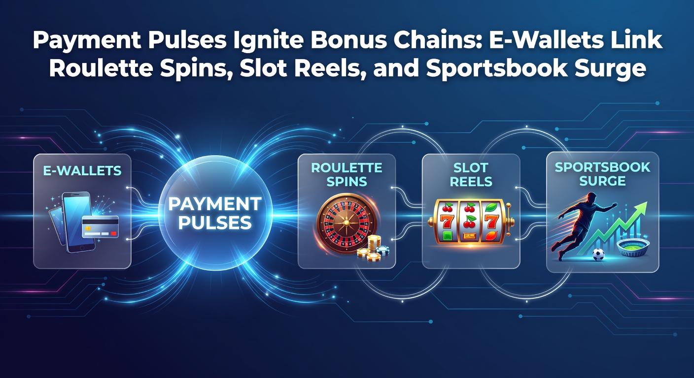 Voorbeeld van een bonusketen-interface met e-wallet icons, roulette wiel, slot rollen en sportsbook odds