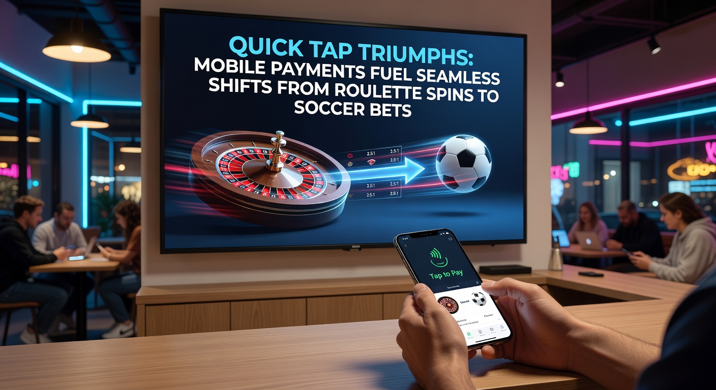 Smartphone met mobiele betaalapp open tijdens een online roulette- en voetbalweddenschap sessie, symboliserend snelle overgangen tussen casinospellen en sport