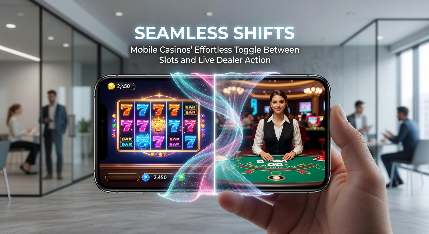 Speler op een mobiel apparaat dat snel wisselt tussen een slotmachine en een live roulette sessie
