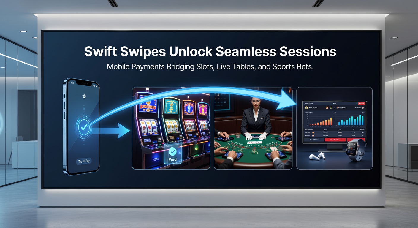 Grafiek met pijlen die mobiele betalingen tonen die fondsen verplaatsen tussen slots, live casino en sportweddenschappen