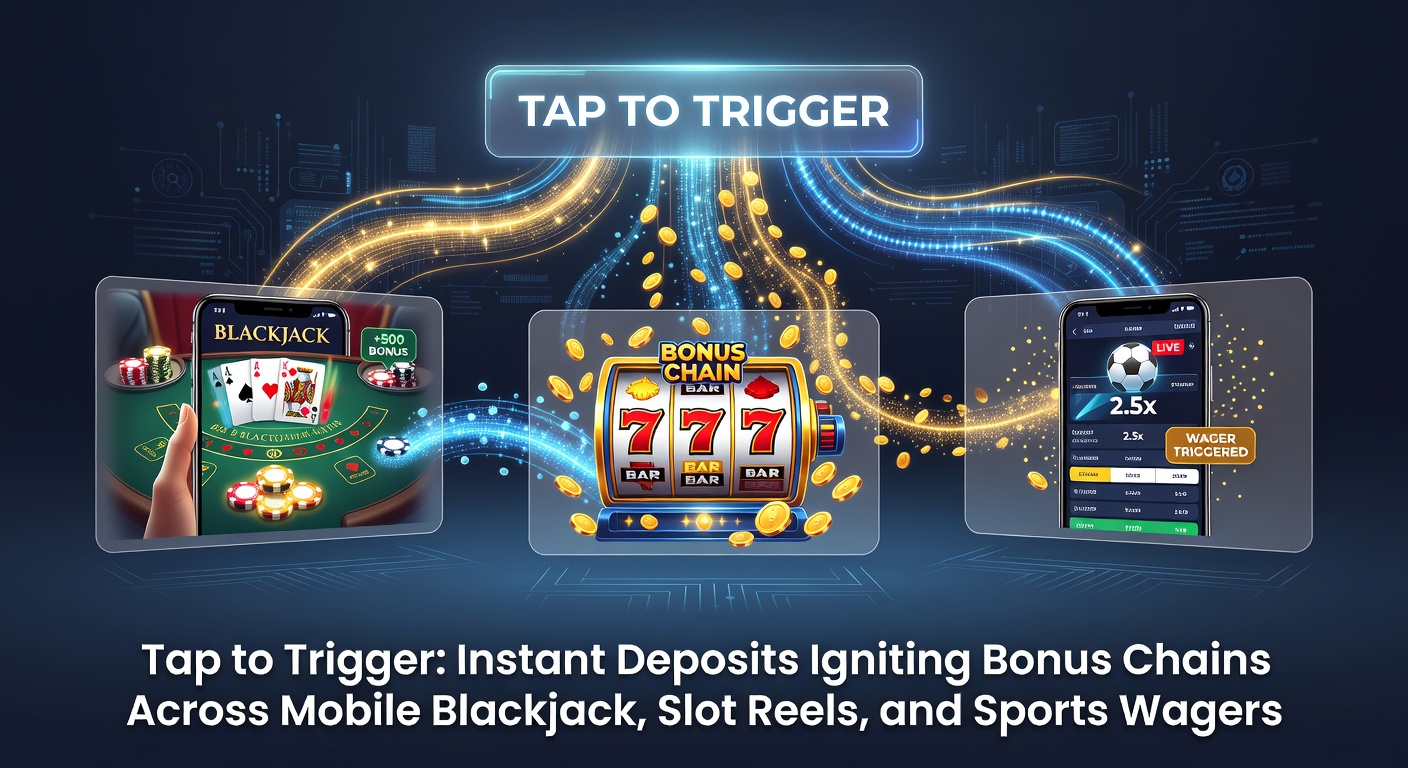 Mobiele telefoon met tik-storting die bonuslichten activeert op blackjacktafel, slotrollen en sportweddenschapsscherm