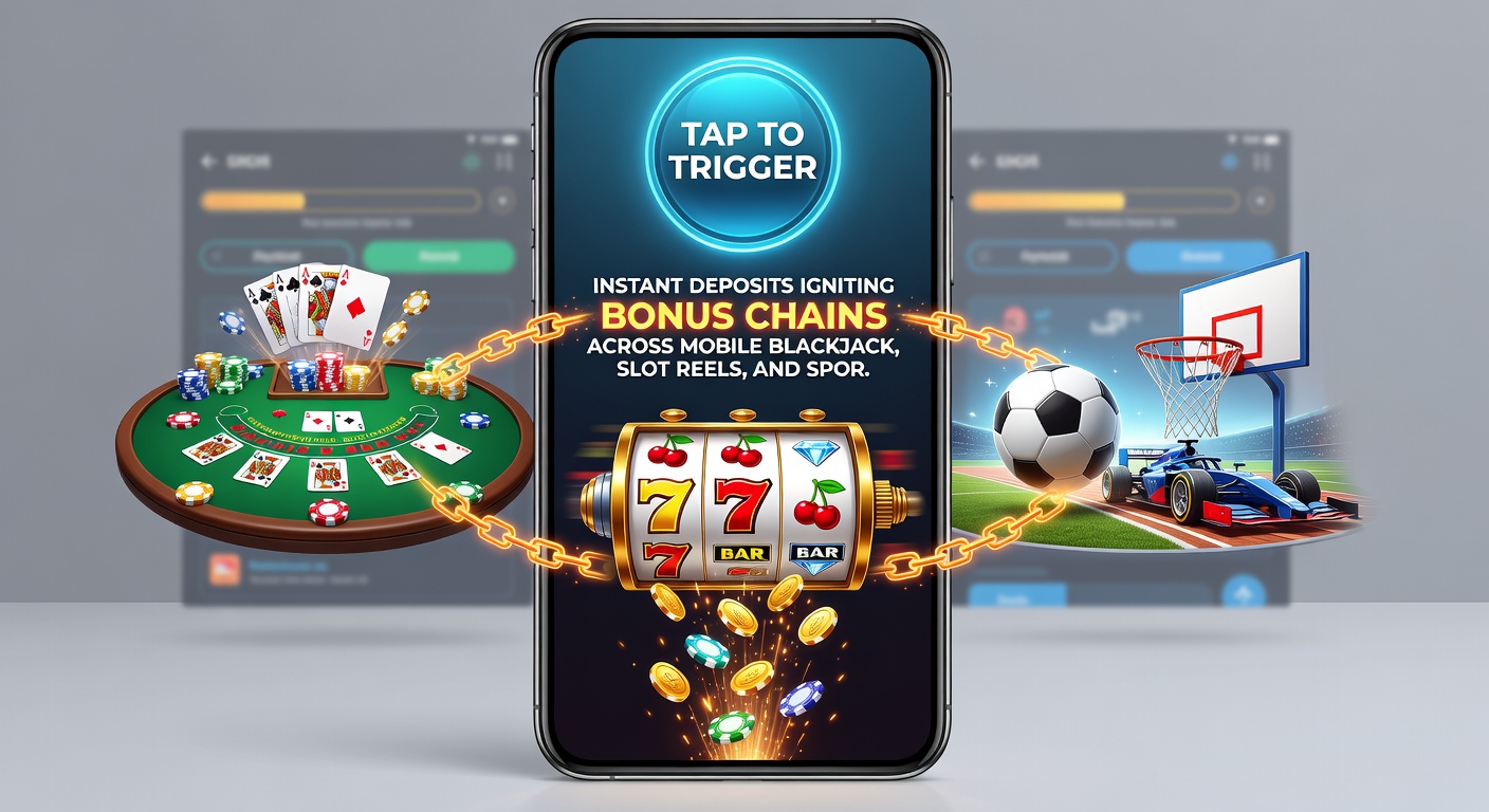 Grafiek met bonusketen: tik-storting leidt tot blackjack freebets, slot spins en sport cashback in een vloeiende lijn