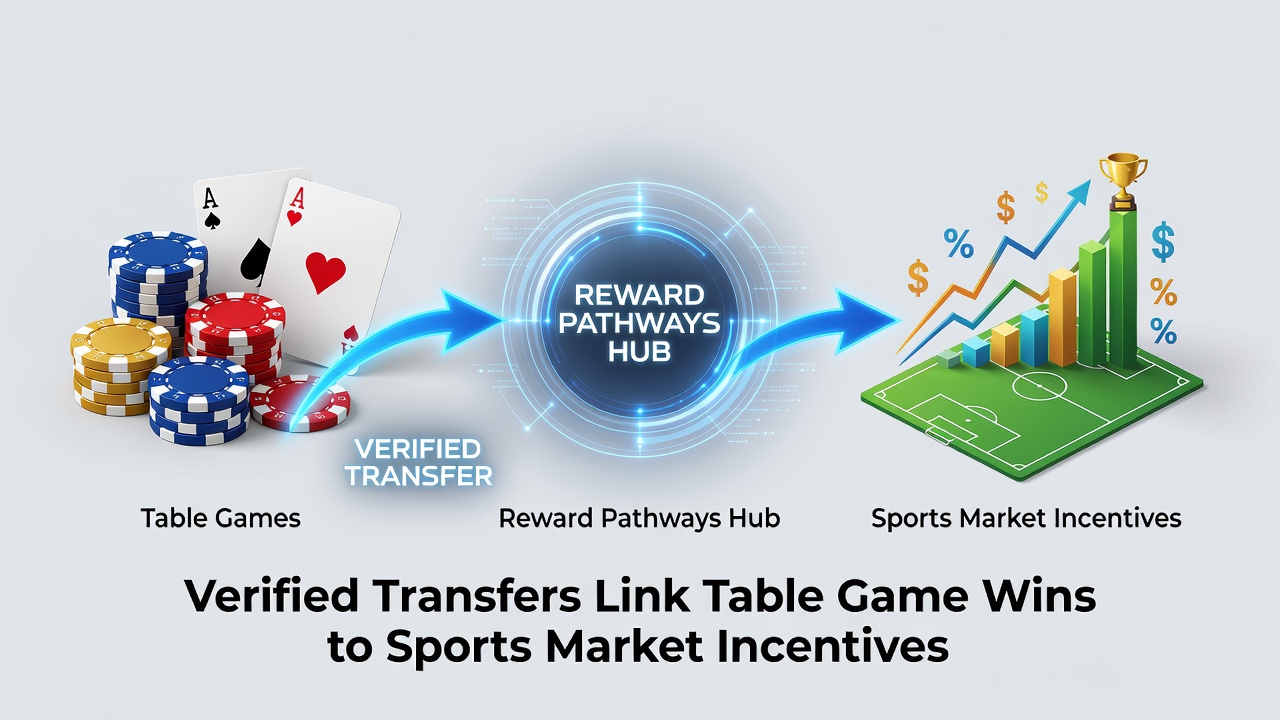 Mobiele app interface met gekoppelde transfers van tafelspellen naar sportweddenschappen
