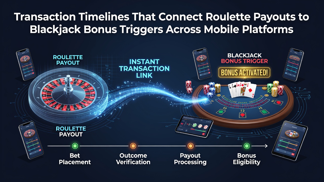 Transactietimelines in mobiele casino platforms die roulette uitbetalingen en blackjack bonussen verbinden